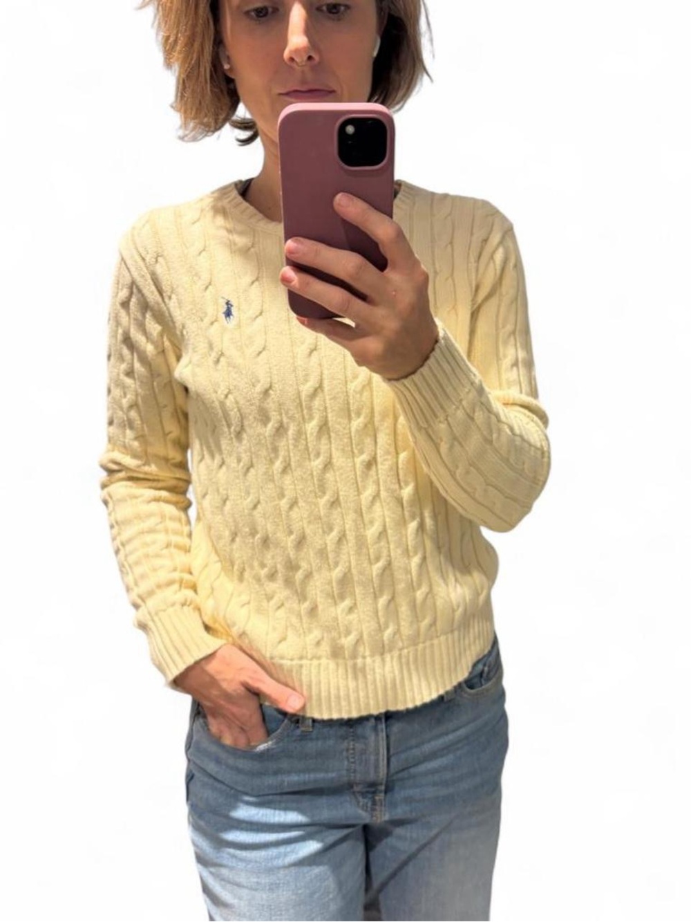 Ralph Lauren Pale Cream Cable-Knit Crewneck Sweater